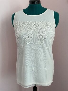 NWT Ann Taylor Knit Tank with Embroidered Mesh Overlay